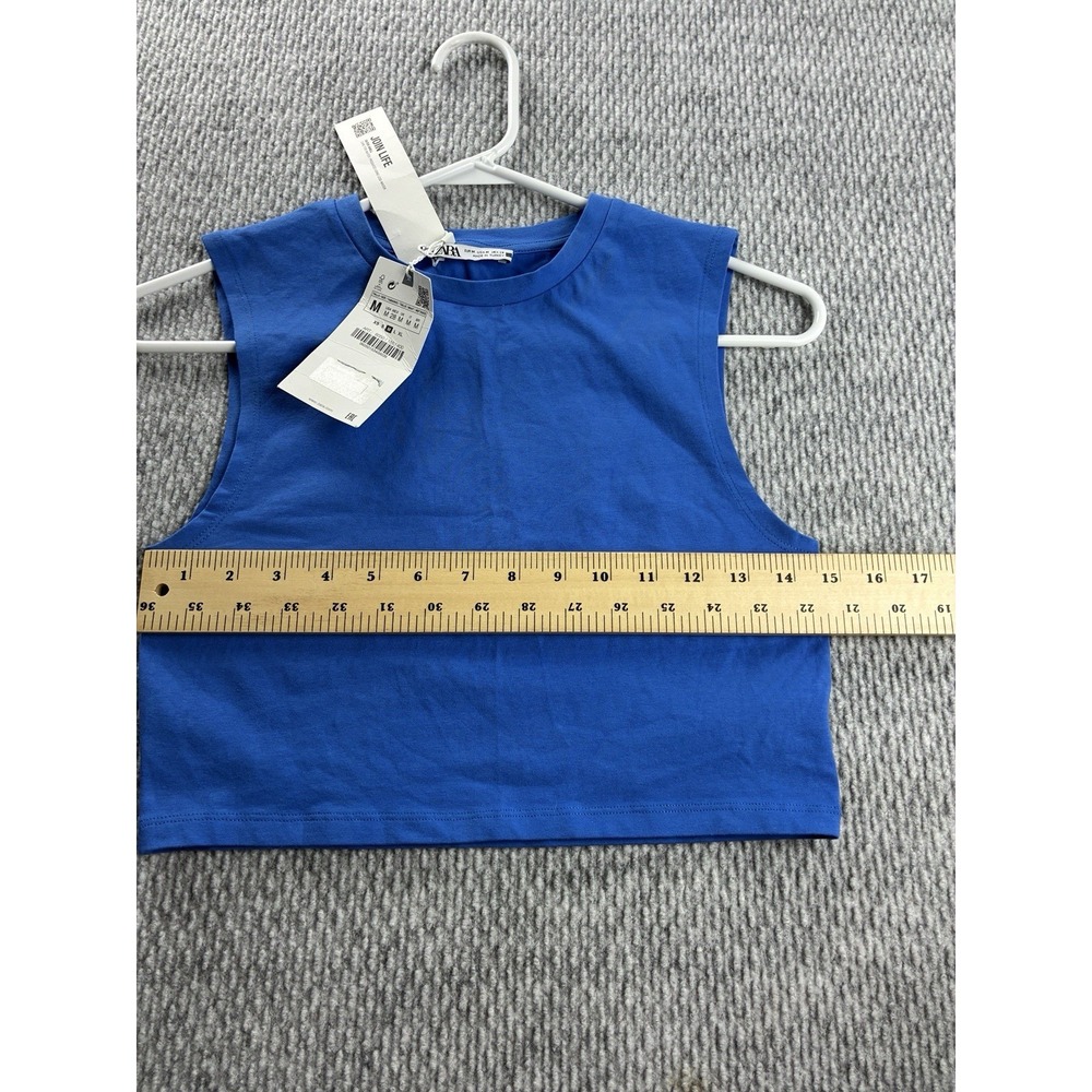 ZARA Sleeveless Tank Top Blue Crew Neck Pullover Solid Women's Medium - Picture 2 of 7